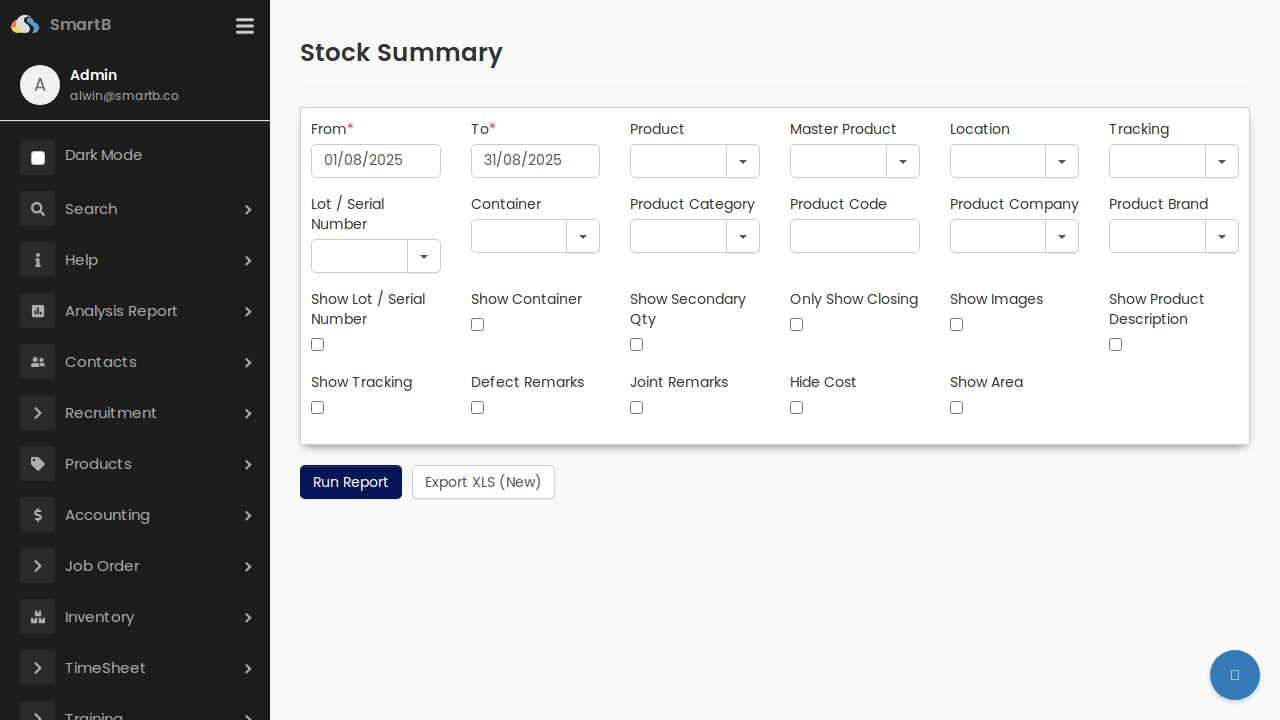Stock Summary Report